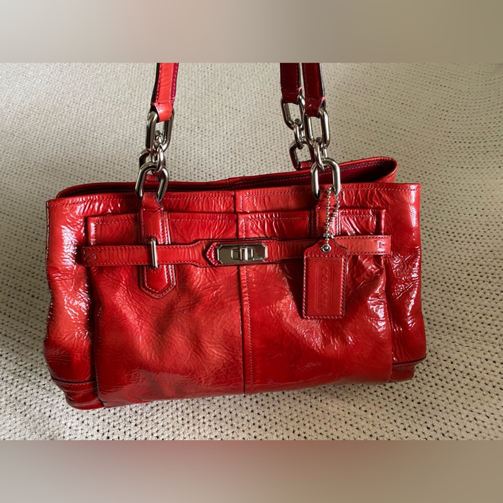 Vintage Coach Patent Leather Satchel handbag, purse, stylish, unique.